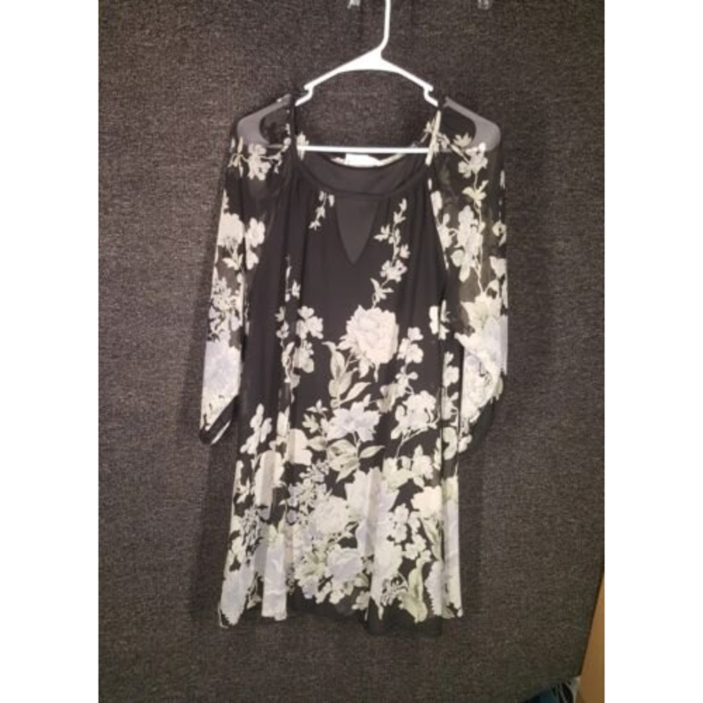 Audrey 3+1 Womens Dress Long Sleeve Floral  Keyhole Size Small